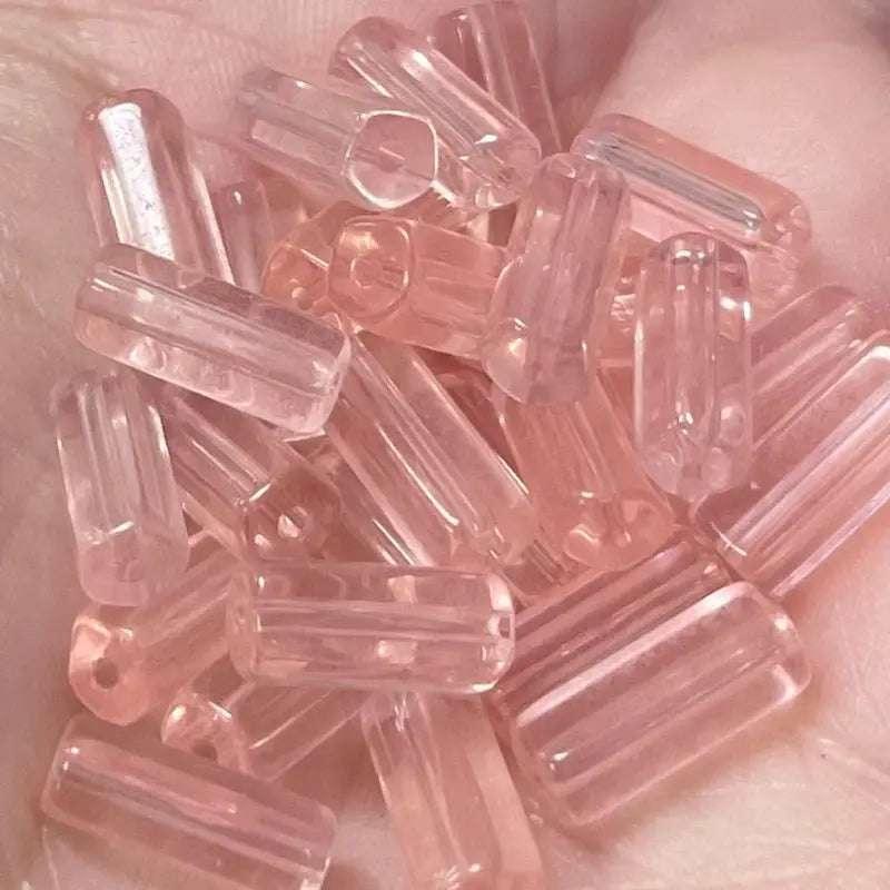 50 Pink Czech Polygon Cylinder Glass Beads