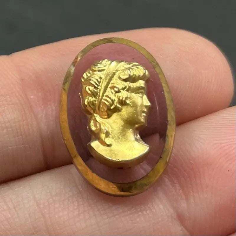 1 Vintage Golden Cameo Oval Glass Cabochon