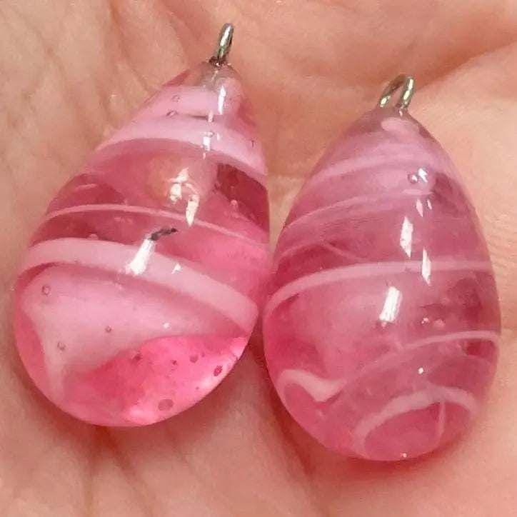 4 Vintage Pink Japan Drop Glass Pendants