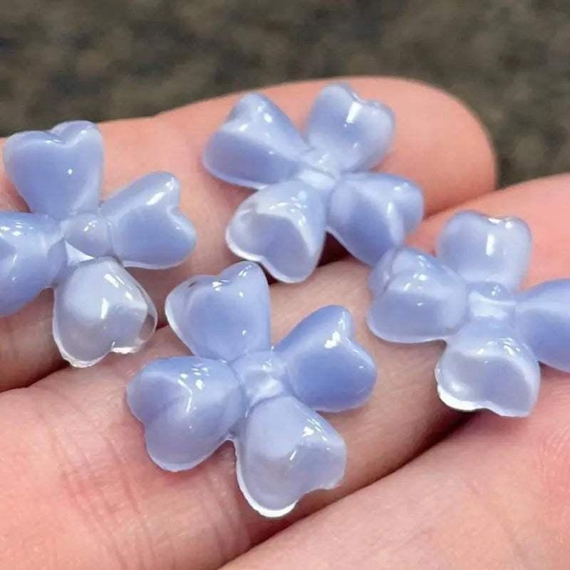 4 Vintage Blue Light Flower Glass Cabochons