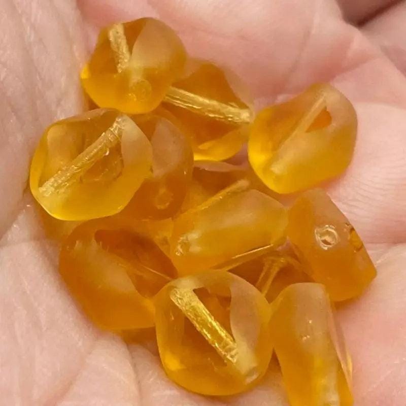 12 Vintage Matte Golden Topaz Czech Window Glass Beads