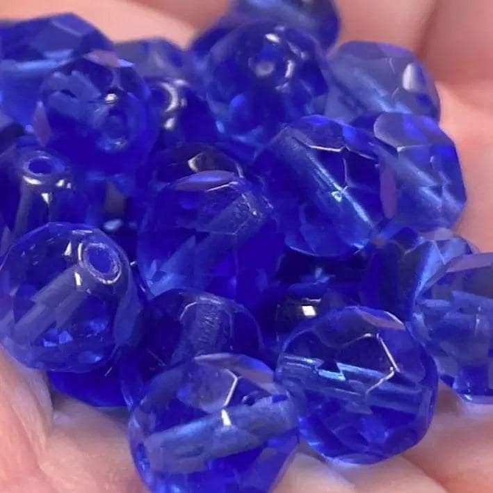 50 Blue Sapphire Dark Czech Glass Fire Polished Beads