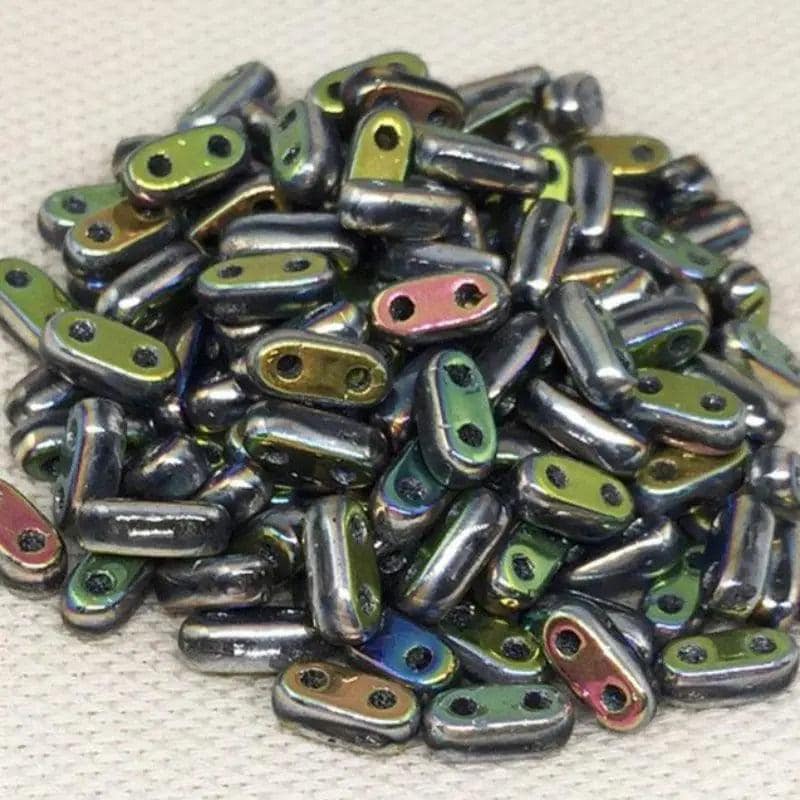 10g Vitrail Green Czech 2-Hole Shim Glass Beads