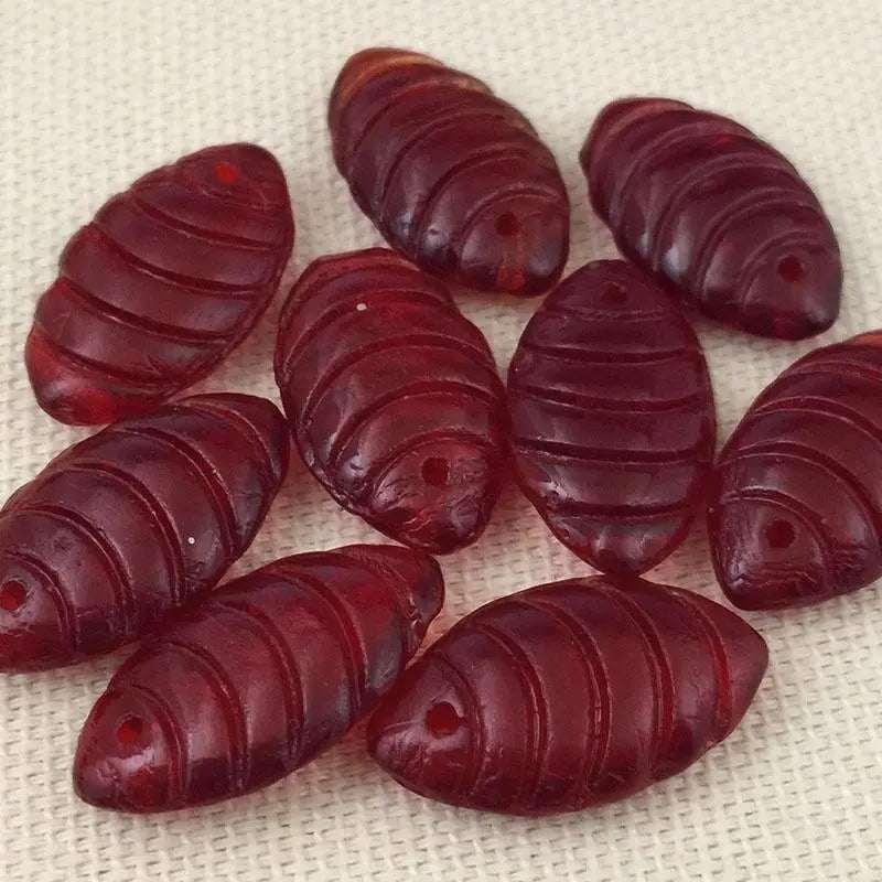 10 Vintage Red Siam German Oval Drop Glass Beads