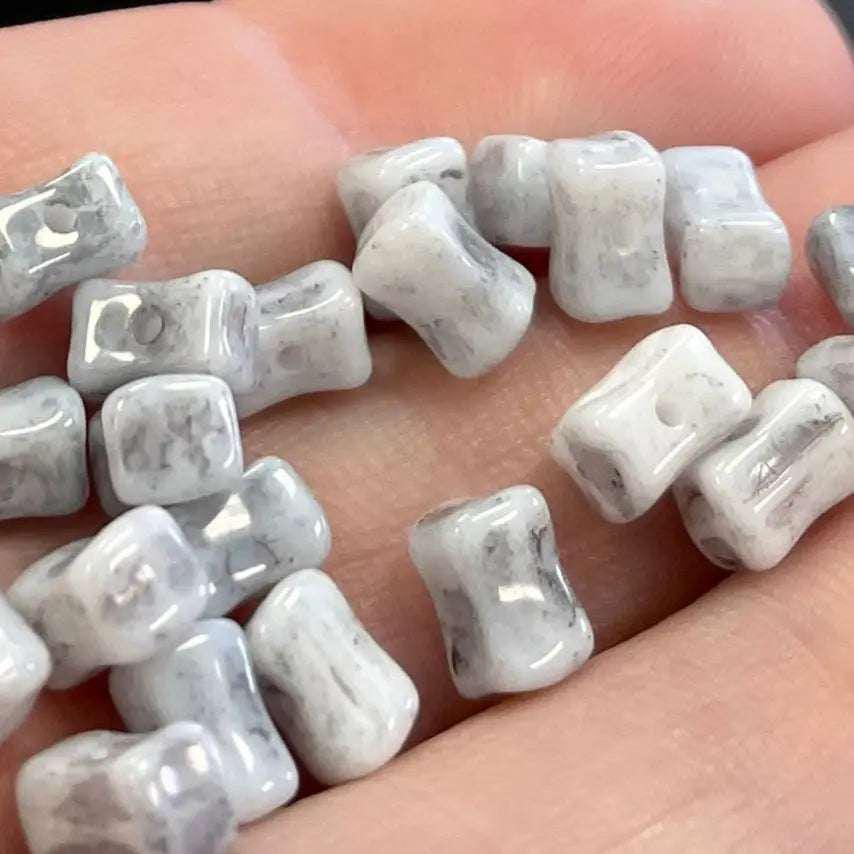 50 Vintage Grey Czech Picasso Glass Beads