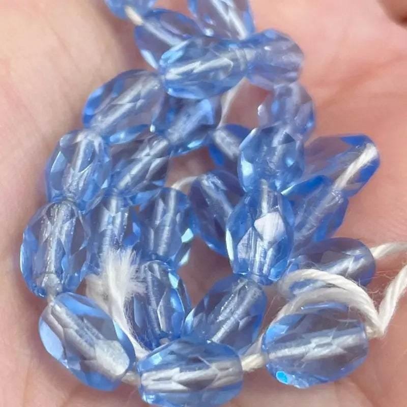25 Vintage Blue Sapphire Czech Oval Faceted Glass Beads