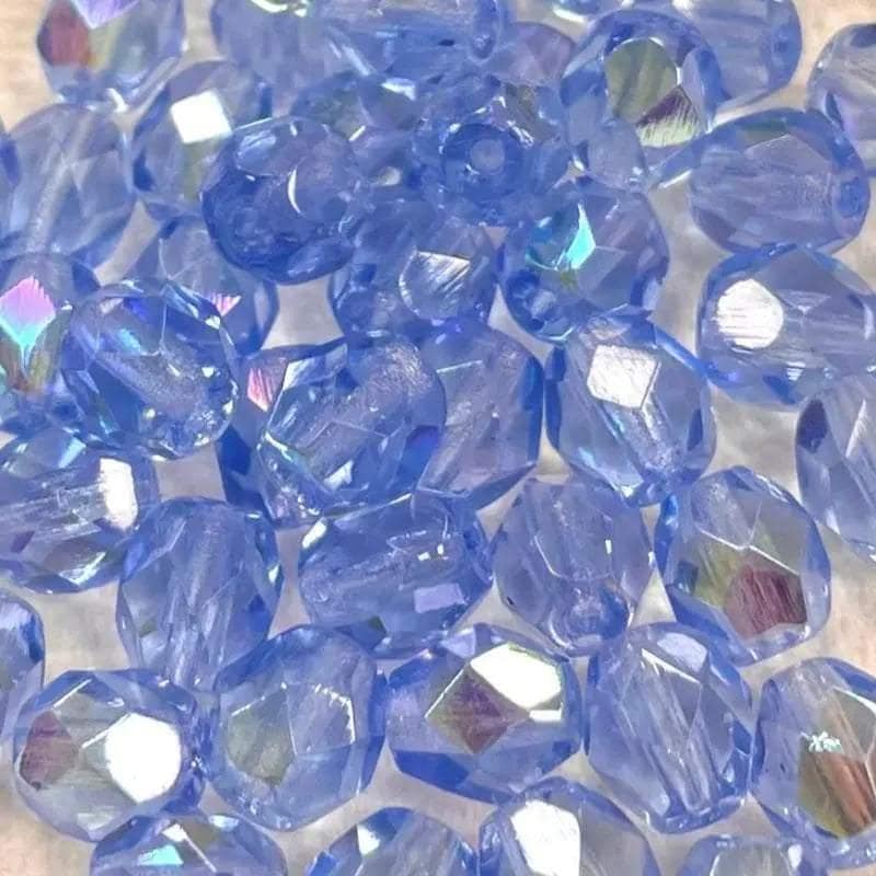 50 Blue Sapphire AB Czech Fire Polished Glass Beads
