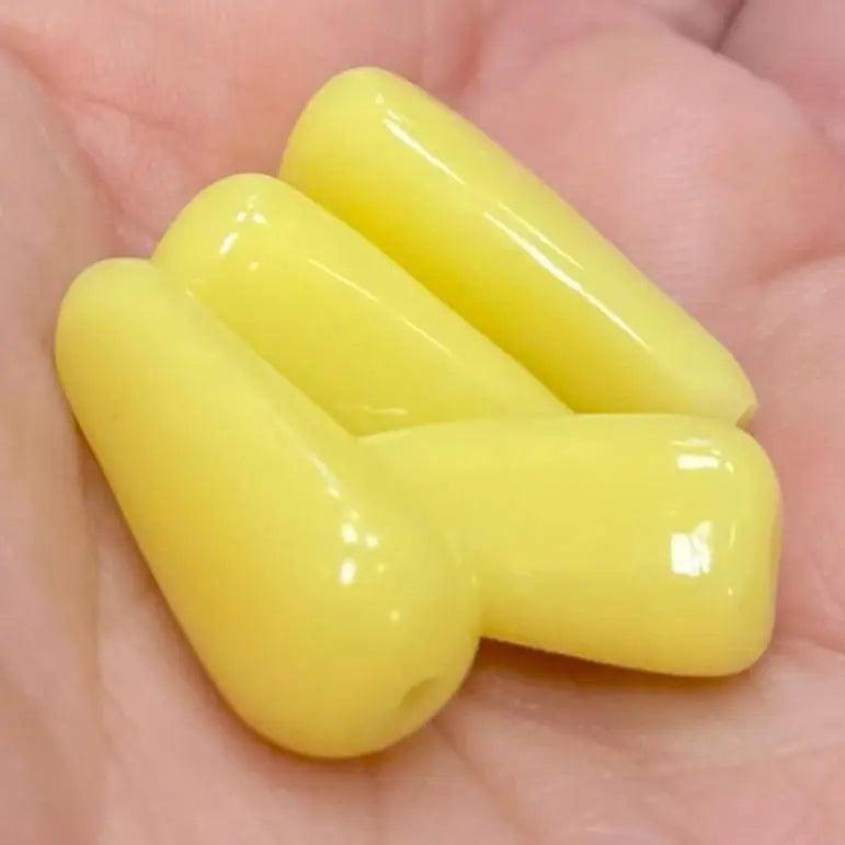 4 Vintage Yellow Buttercream Japan Teardrop Glass Beads