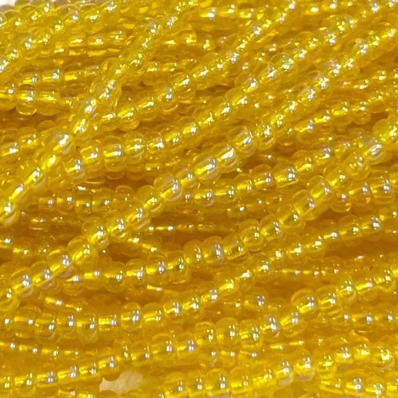1 Hank Yellow AB Czech Transparent Glass Seed Beads