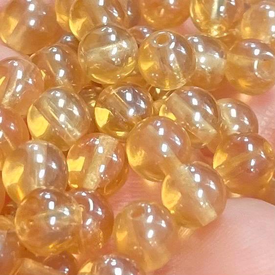 50 Yellow Light Golden Czech Round Glass Beads