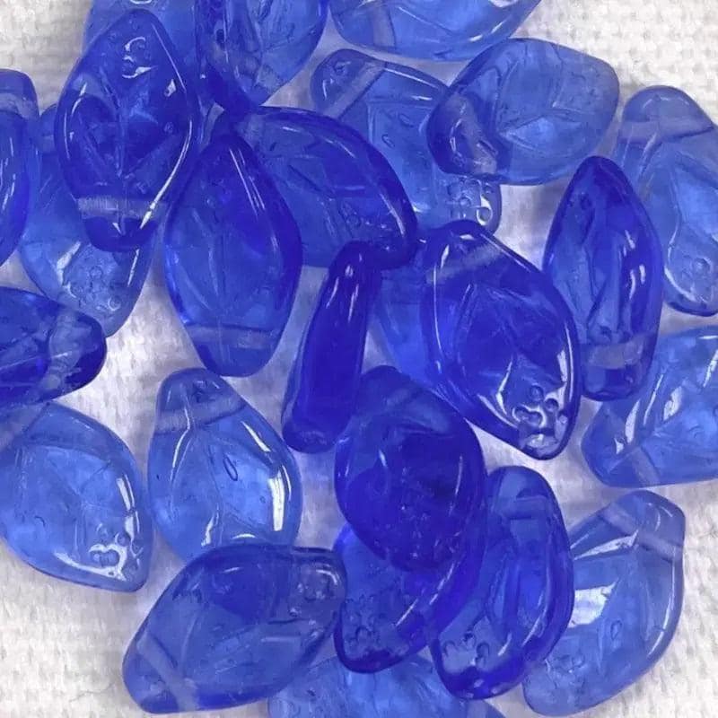 25 Blue Sapphire Czech Leaf Glass Beads