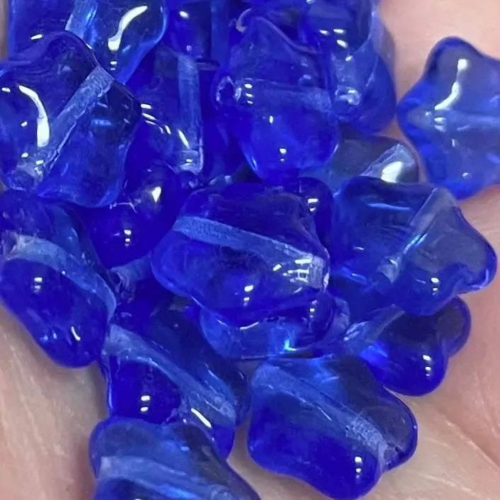 25 Vintage Blue Sapphire Dark Czech Star Glass Beads