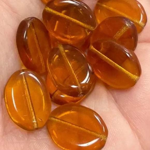 12 Vintage Amber Light Oval Glass Beads