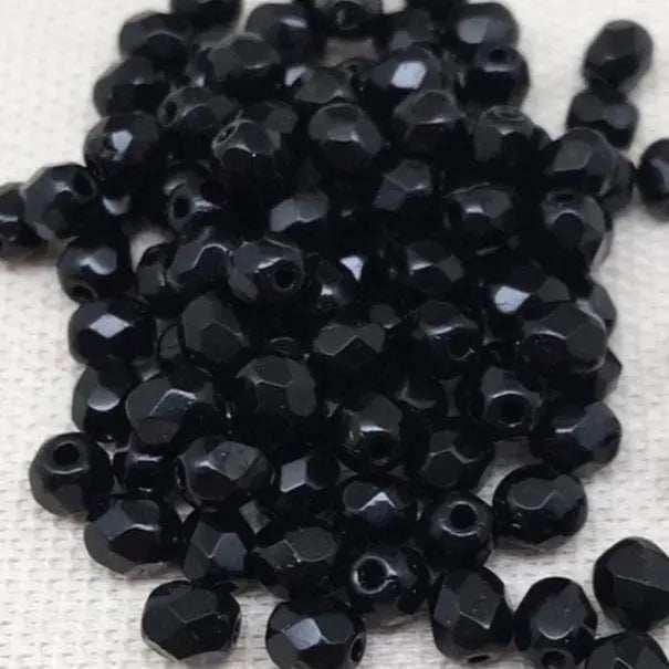 100 Black Czech Fire Polished Glass Beads
