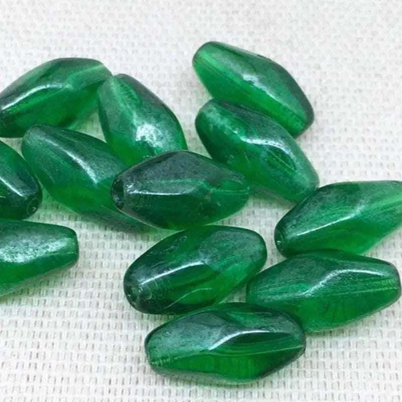 12 Vintage Green German Luster Glass Beads