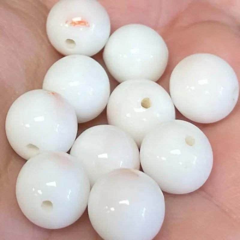 10 Vintage White Peach Pink Round Japan Glass Beads