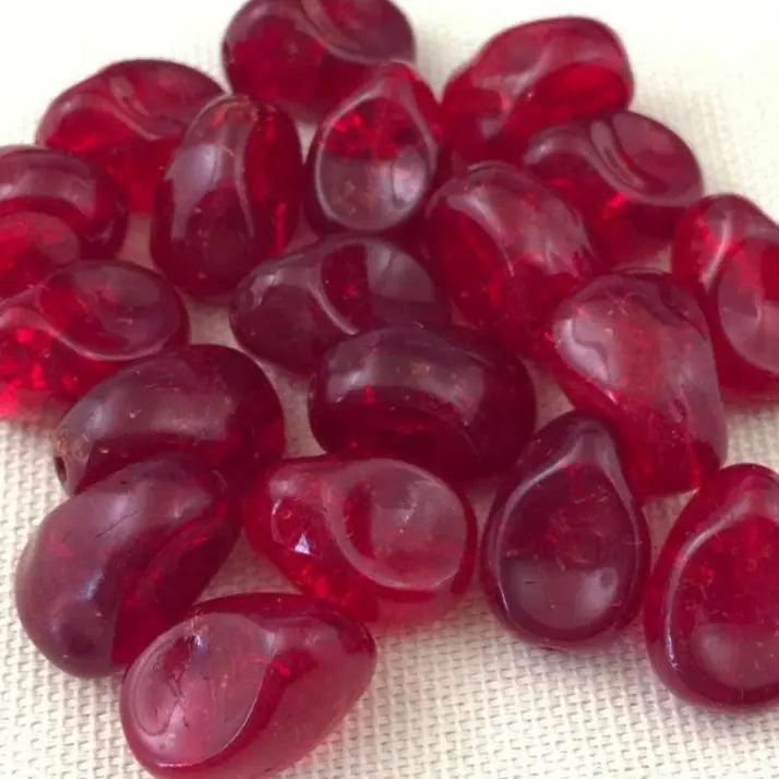6 Vintage Siam Red German Crackled Oval Glass Beads