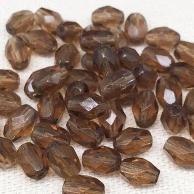 50 Vintage Brown Czech Faceted Oval Glass Beads