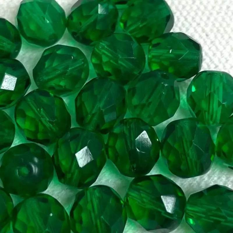 25 Green Czech Fire Polished Transparent Glass Beads