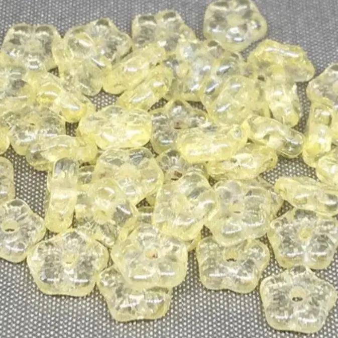 50 Yellow Jonquil Czech Flower Glass Beads