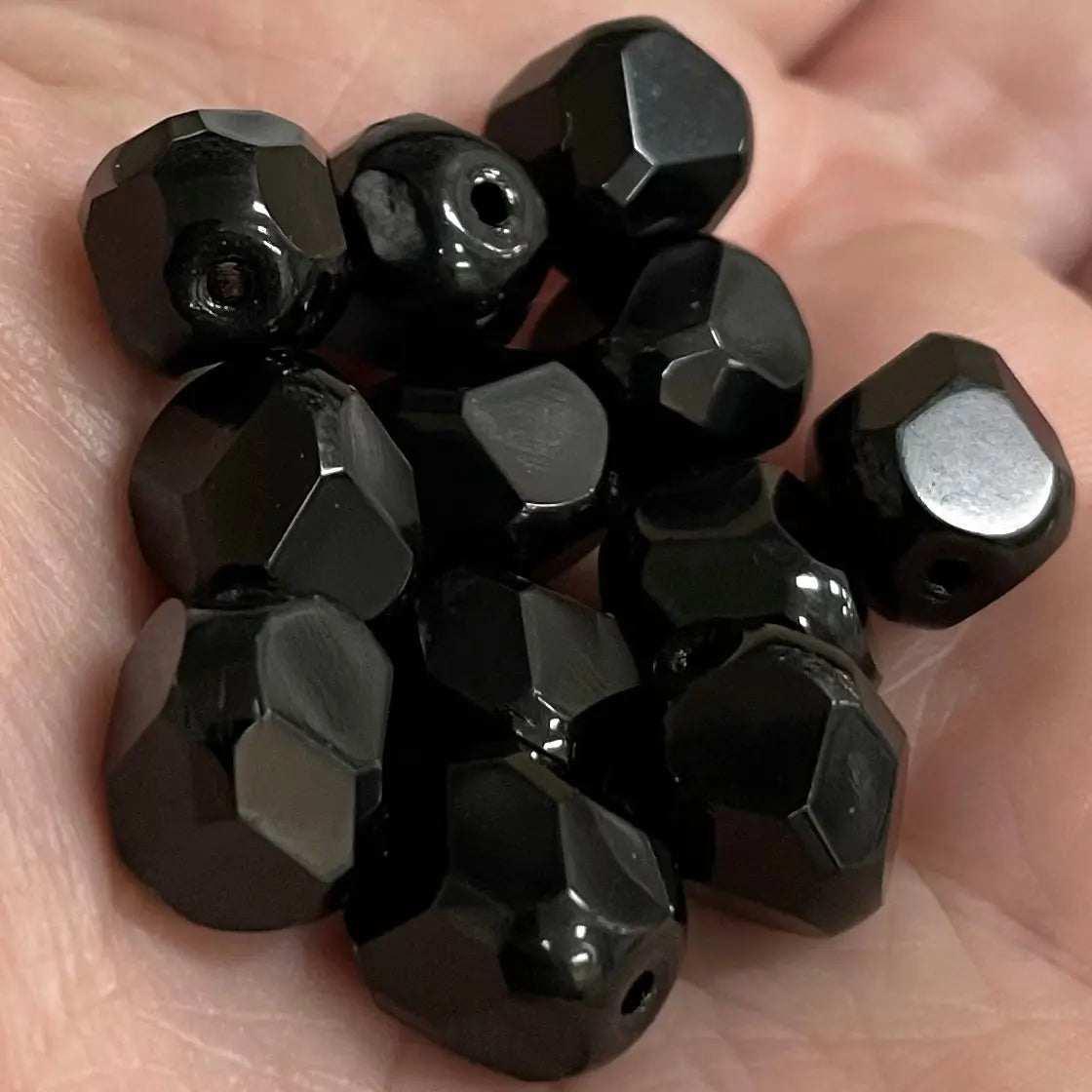 12 Vintage Black Czech Coin Glass Beads