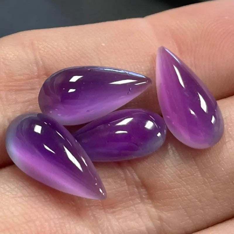 4 Vintage Purple German Opal Berry Teardrop Glass Stones
