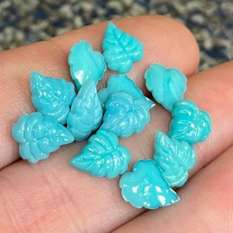 12 Vintage Blue Turquoise Glass Leaf Cabochons