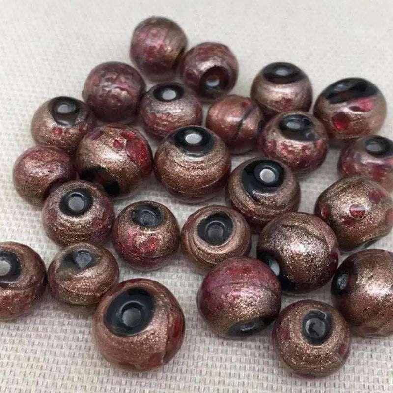 20 Vintage Red Pink Aventurine Round Metallic Glass Beads