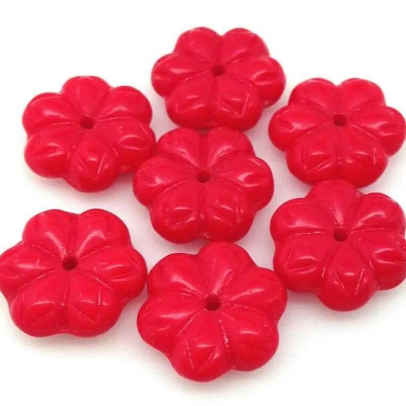 20 Vintage Red Czech Flower Glass Beads