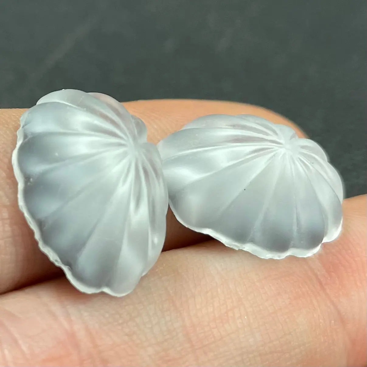 4 Vintage German Matte Gray Fluted Oval Glass Cabochons