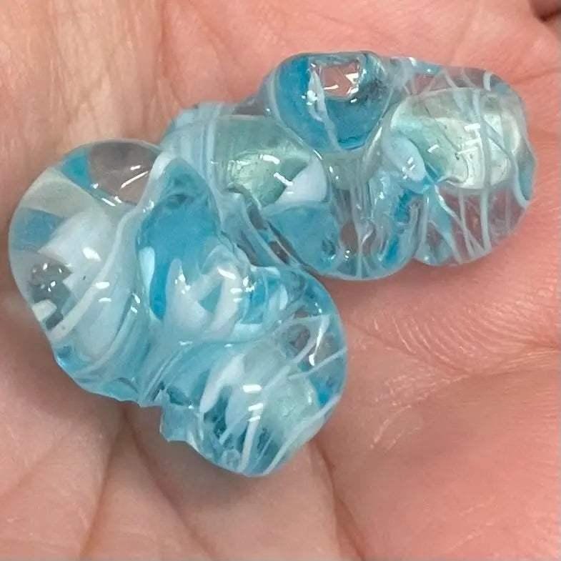 2 Vintage Blue Aqua Japan Striped Glass Beads