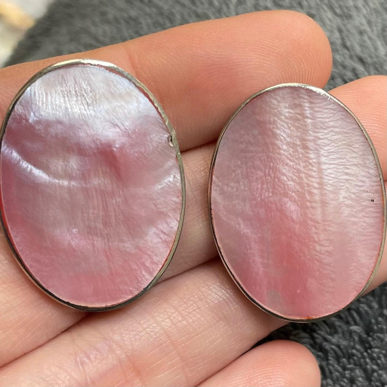 2 Vintage Pink Shell Cabochons in Settings