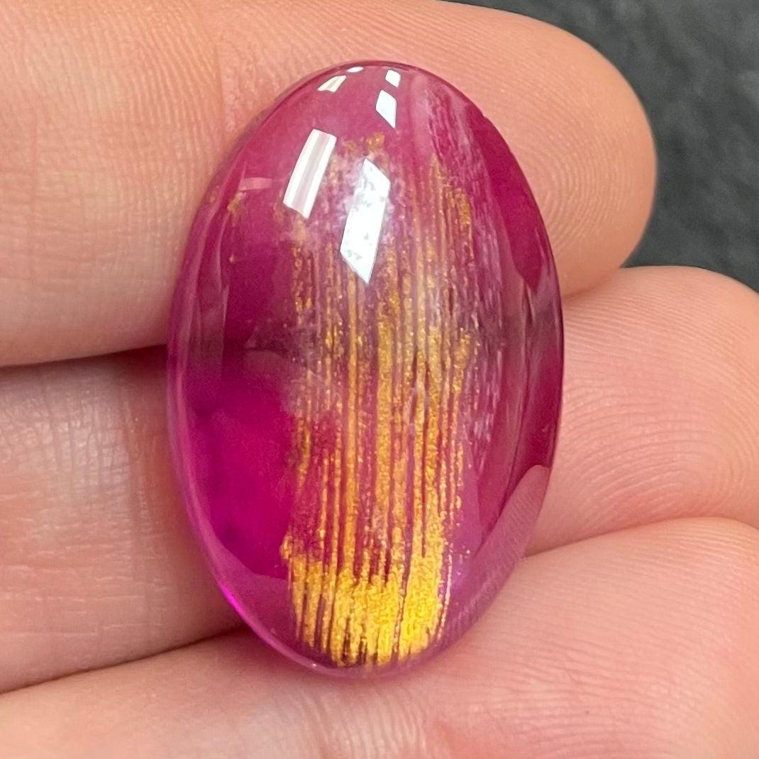 1 Vintage Pink Fuschia Metallic Oval Glass Cabochon