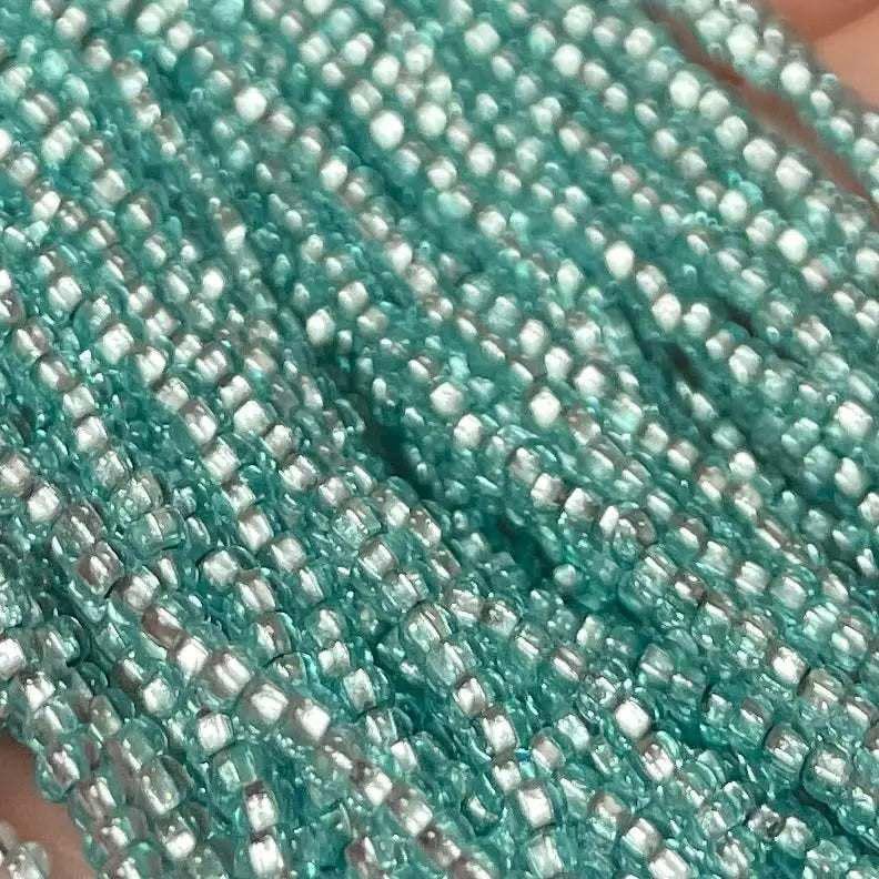 1 Hank Green Aqua Czech Silver Lined Glass Seed Beads