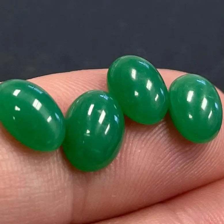 8 Vintage Green Jade Opal Czech Glass Cabochons