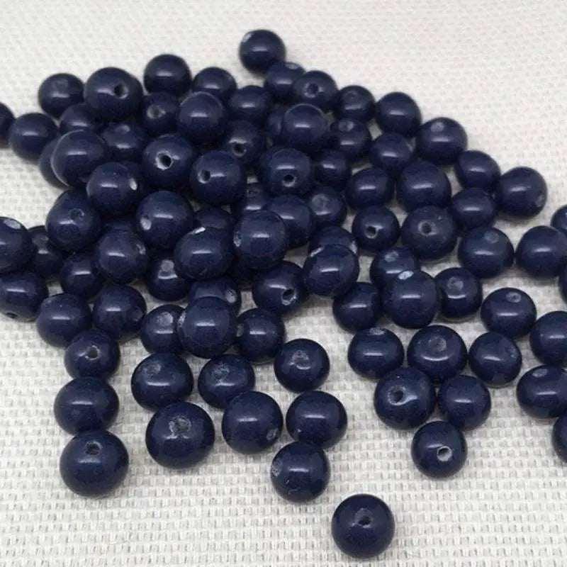 100 Vintage Blue Navy Round Glass Beads