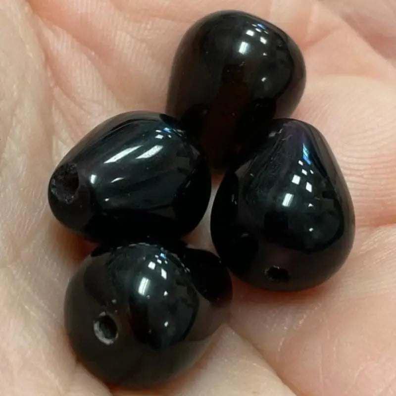 4 Vintage Amber Dark Teardrop Glass Beads