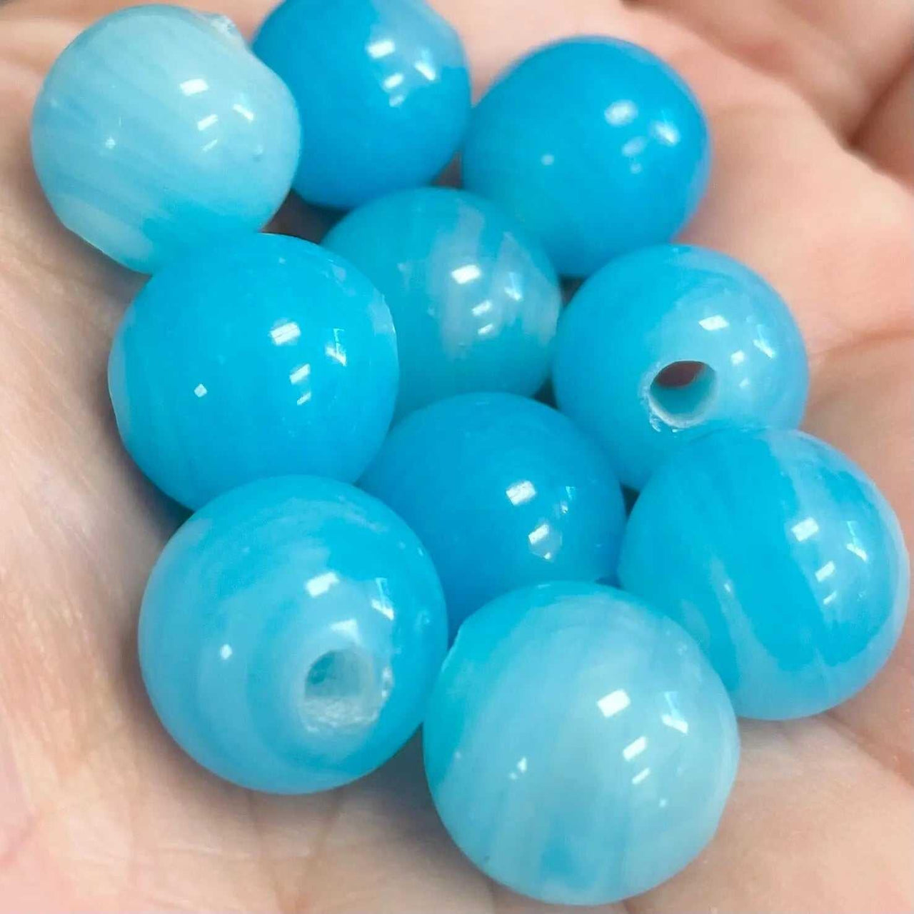 10 Vintage Blue Turquoise Japan Round Opal Glass Beads