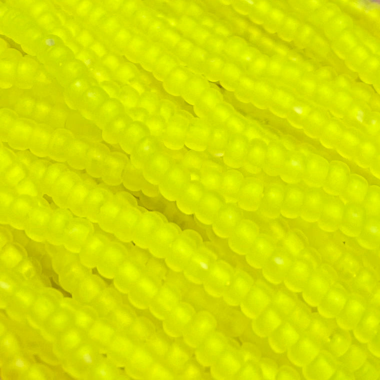 1 Hank Lined Matte Neon Yellow Czech Glass Seed Beads