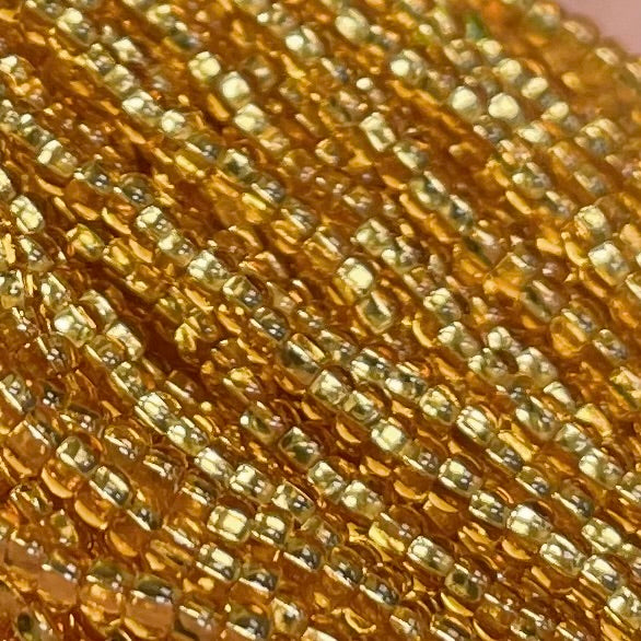1 Hank Silver Lined Medium Gold Czech Glass Seed Beads