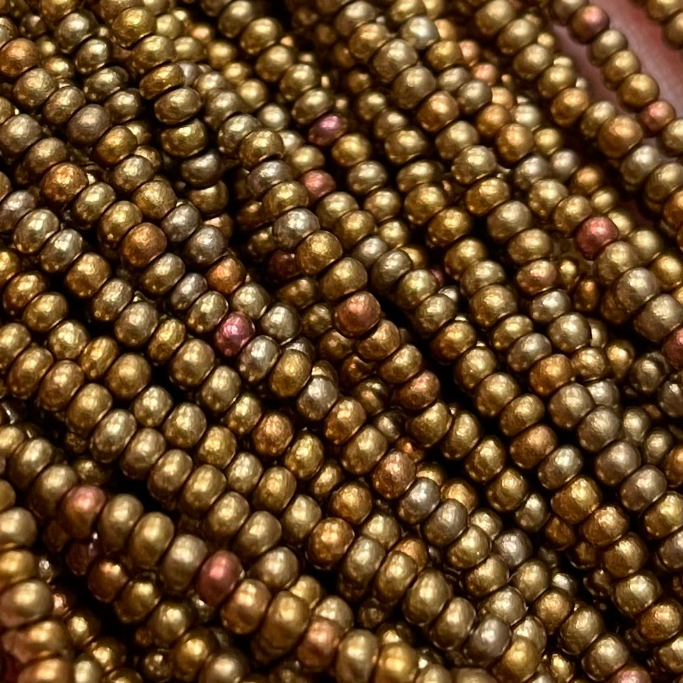 1 Hank Metallic AB Gold Czech Glass Seed Beads