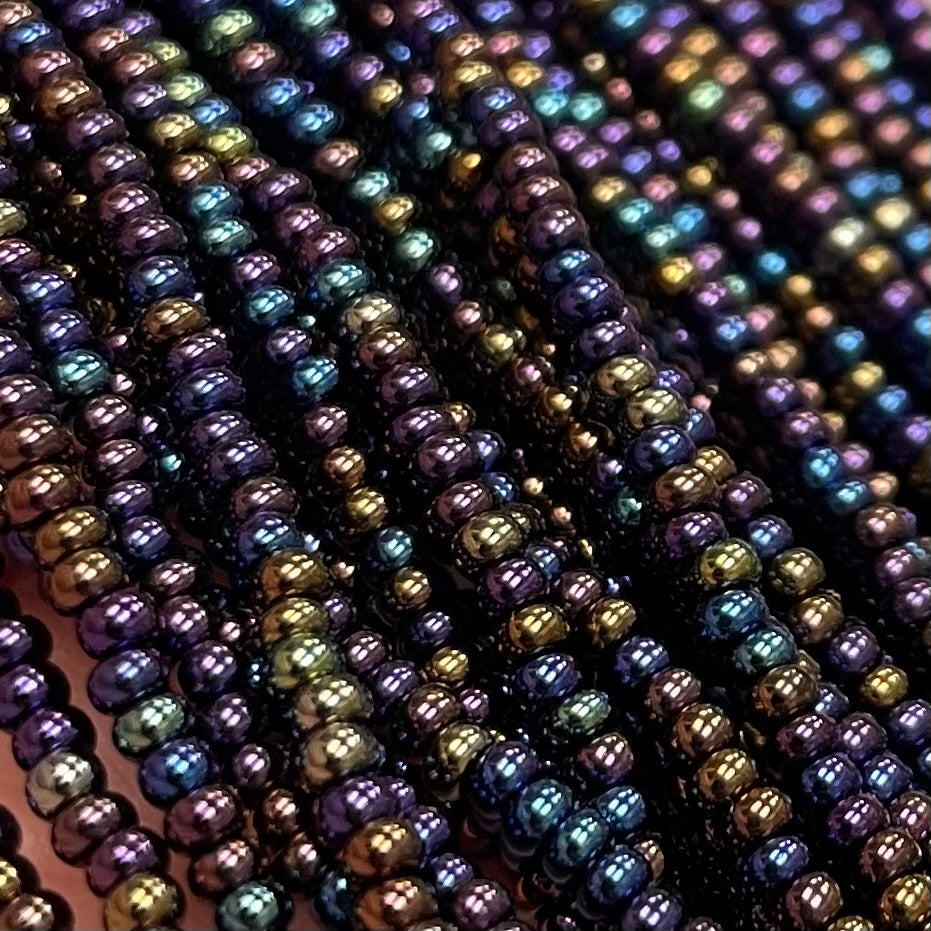1 Hank Black AB Czech Glass Seed Beads