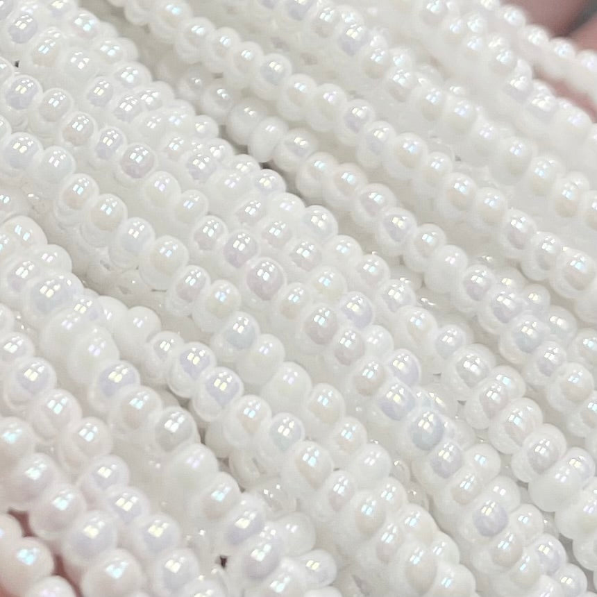 1 Hank White AB Czech Glass Seed Beads