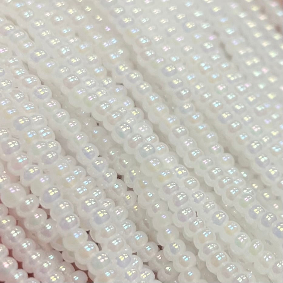 1 Hank White AB Czech Pearl Glass Seed Beads