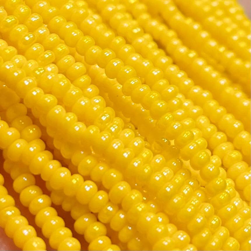 1 Hank Yellow Dark AB Czech Glass Seed Beads