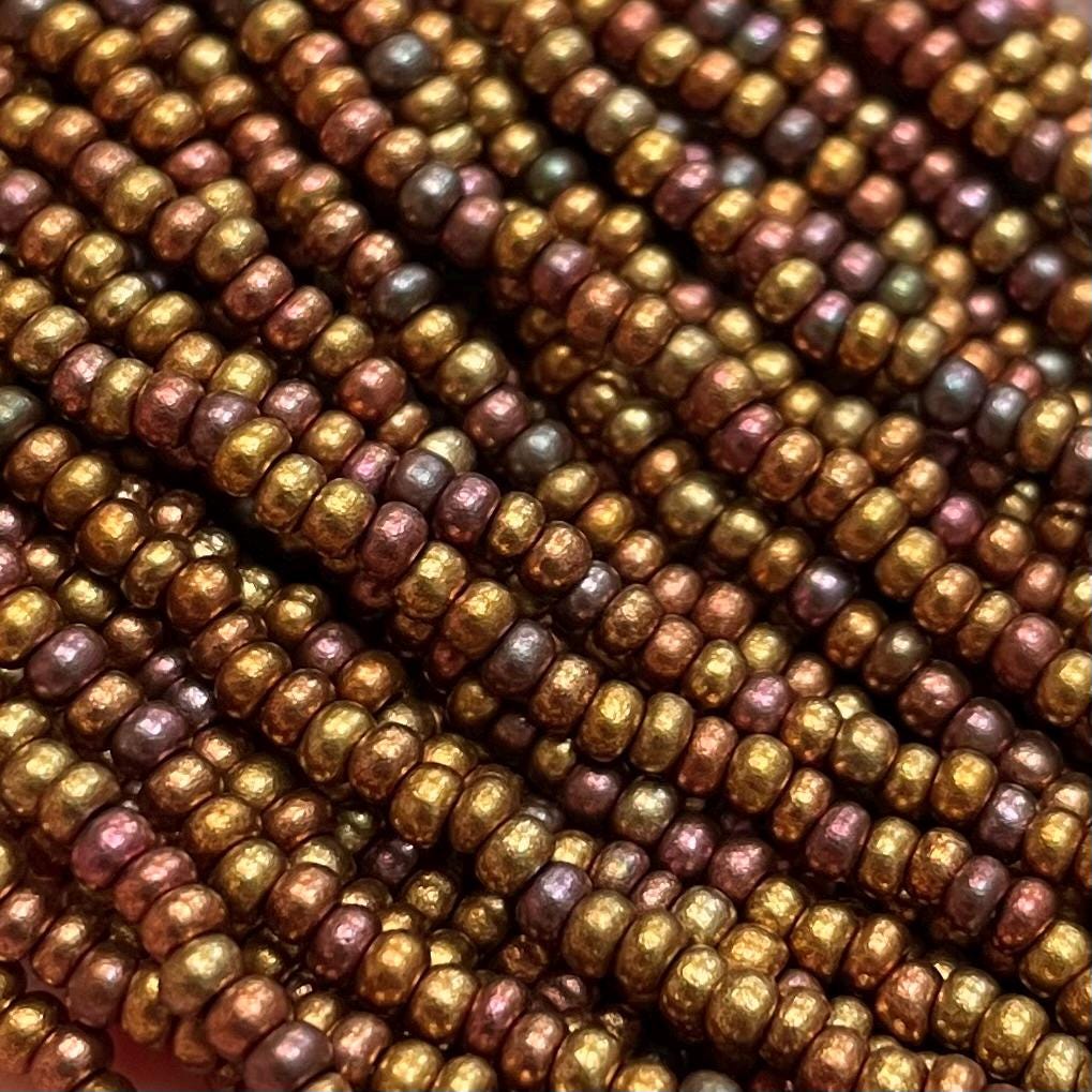 1 Hank Gold Dark AB Czech Glass Seed Beads