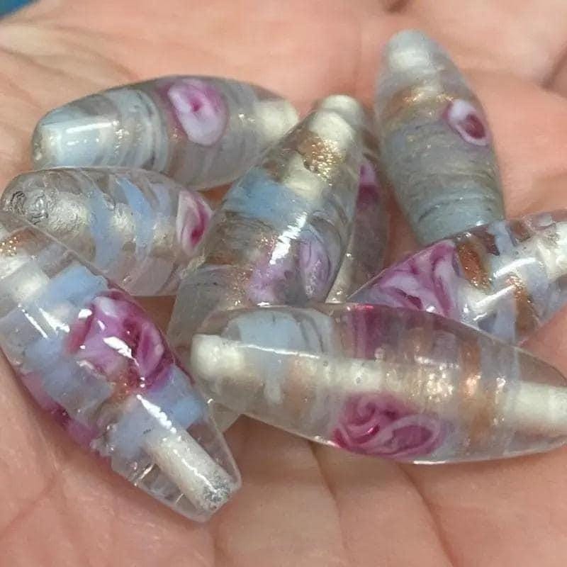 10 Vintage Blue Sapphire Light Rose Oval Glass Beads