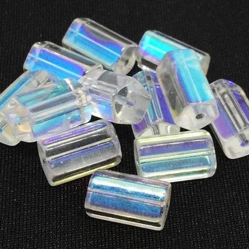 12 Vintage AB Clear Czech Polygon Glass Beads 12mm
