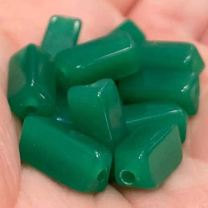 12 Vintage Green Jadeite Japan Opal Rectangle Glass Beads