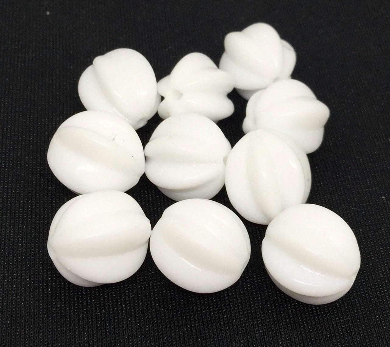 10 Vintage White Melon Glass Beads
